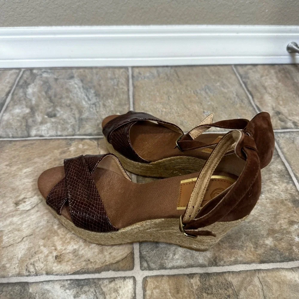 Nisolo Espadrille Wedge Sandals‎ Ankle Strap Brown Snake Print Size 7